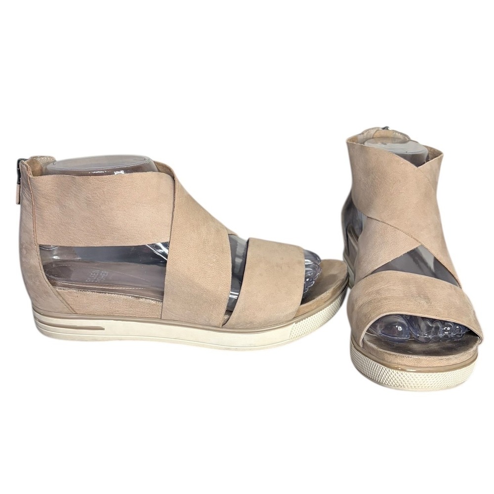 Eileen Fisher Beige Suede Leather Wedge Zipper Ankle Boot Sandals Women Size 7.5 - Picture 2 of 7